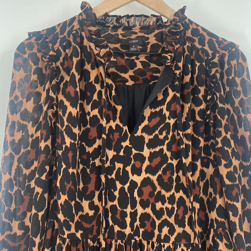 J. Crew Black and Brown Leopard-Print Tiered Mini Dress - Picture 3 of 8